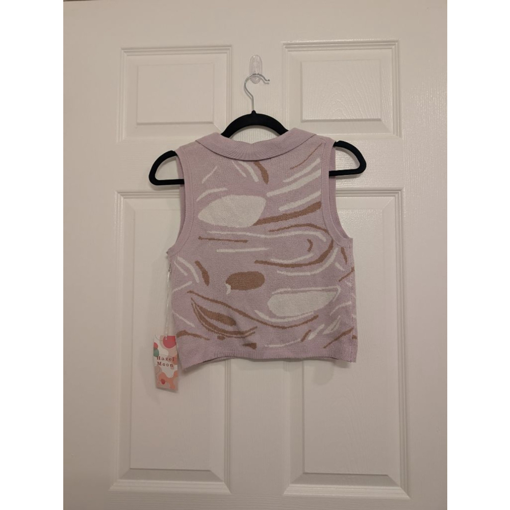 NWT Women's Hazel Moon Lavender White Abstract Sweater Vest Cardigan new preppy - Picture 8 of 8